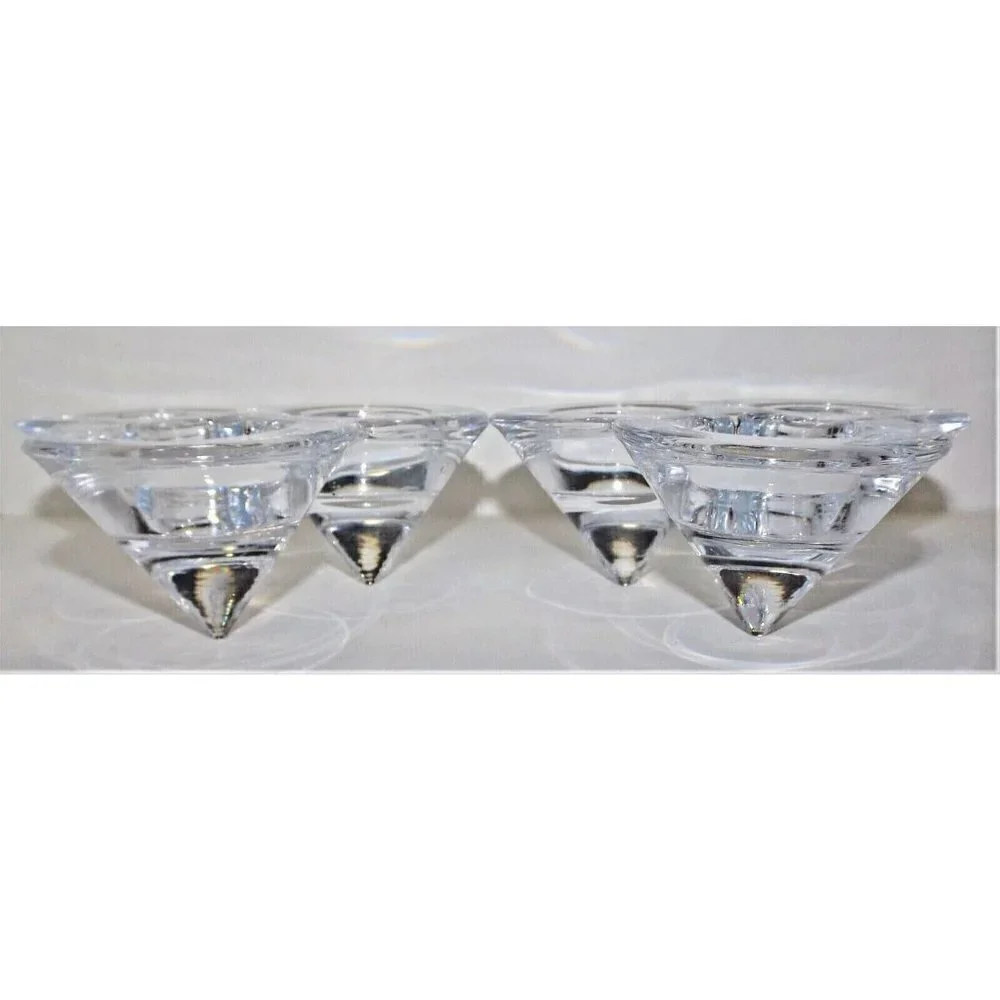 Vintage Set of 2 Tri-footed Crystal Inverted Pyramid Tea Light Holders
